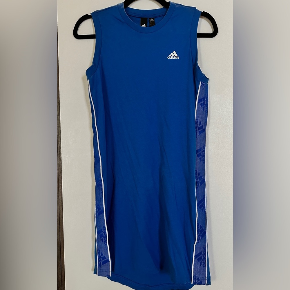 ADIDAS Blue Sleeveless Dress with White and Blue Logo Trim IW-106